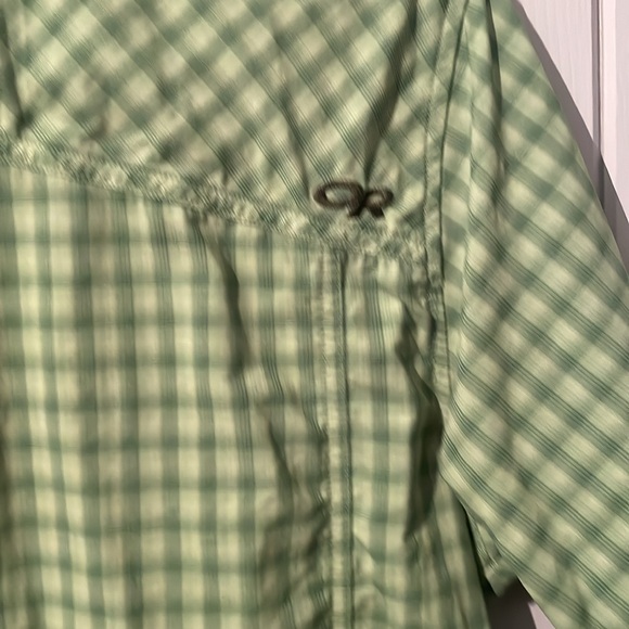 Outdoor Research Short Sleeve Nylon Shirt Snap Buttons Men’s Sz Med Green Plaid - Picture 10 of 11